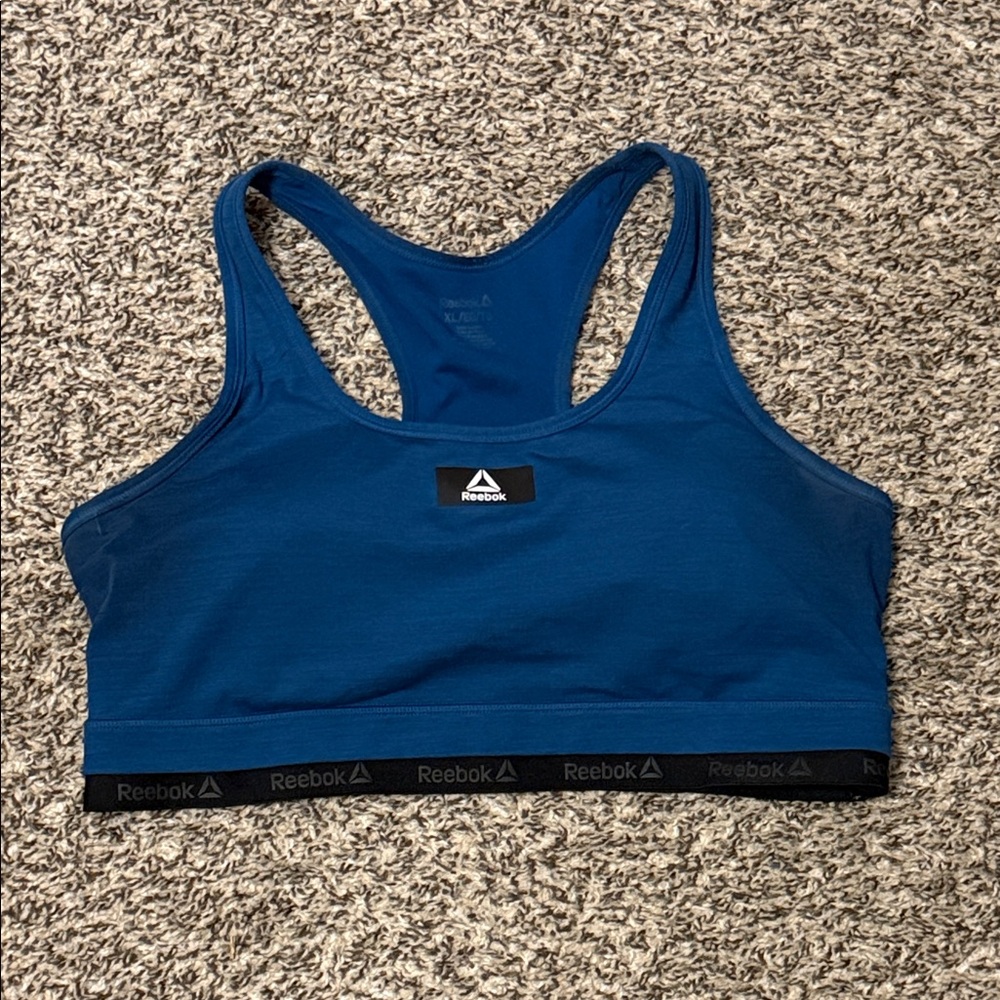 Reebok Teal-Blue Racerback Sports Bra with Branded Band